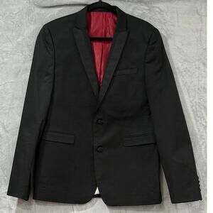 Ben Sherman Plectrum Tuxedo Jacket Mens Large Black Satin Lapel Red Lined Blazer